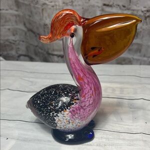 Handblown Art Glass Pelican w/fish in the bill